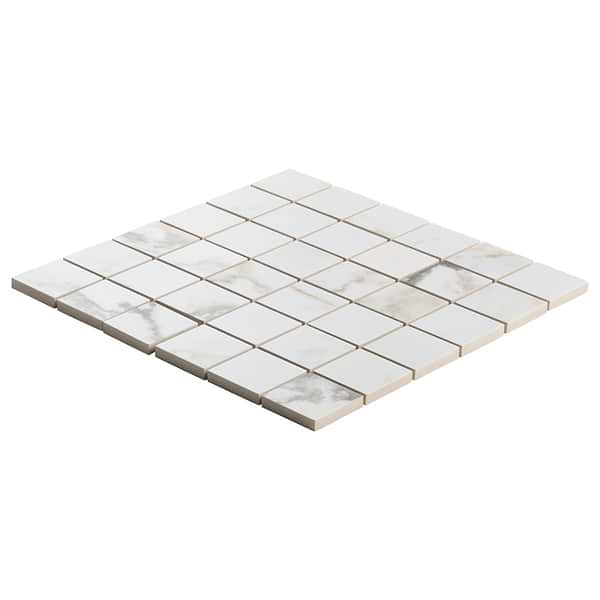 Calacatta Macchia White Gold 2x2 Marble Look Matte Porcelain Mosaic Tile