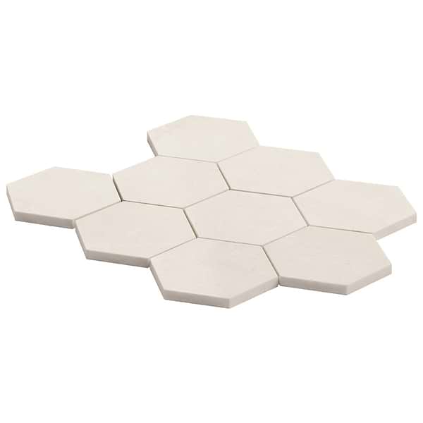 Vanilla Warm White 4” Hexagon Polished Marble Mosaic Tile