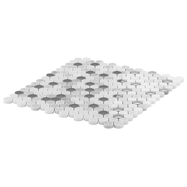 Reflection White Carrara Thassos Marble & Mirror 1" Penny Round Polished Mosaic Tile