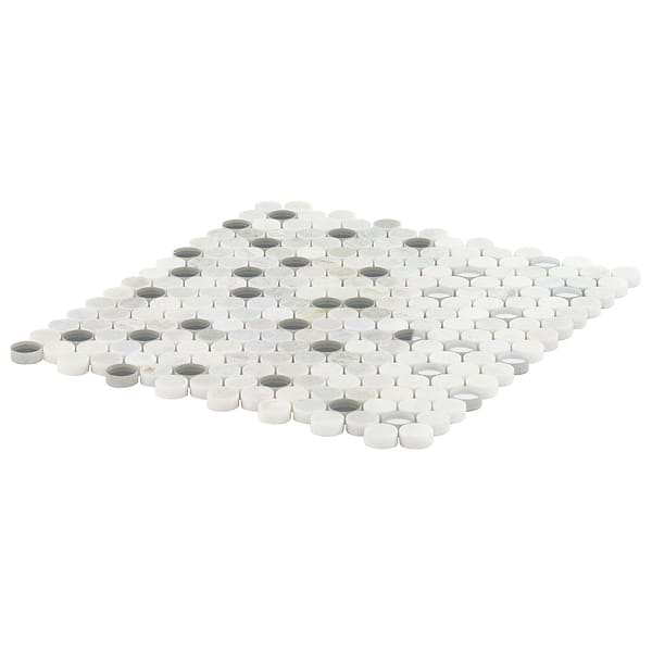 Reflection Ming Green With Mirror 1" Penny Round Polished Marble & Glass Mosaic Tile
