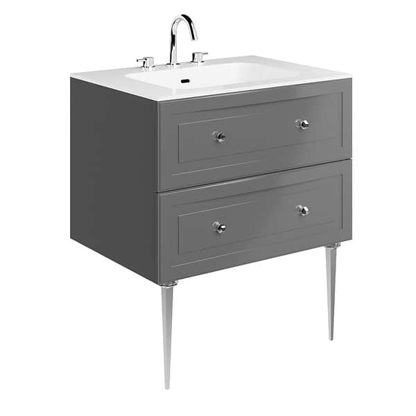 Alma Gray 30" Vanity with Chrome Legs & Knobs with Integrated White Solid Surface Top
