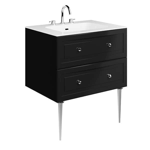 Alma Black 30" Vanity with Chrome Legs & Knobs with Integrated White Solid Surface Top