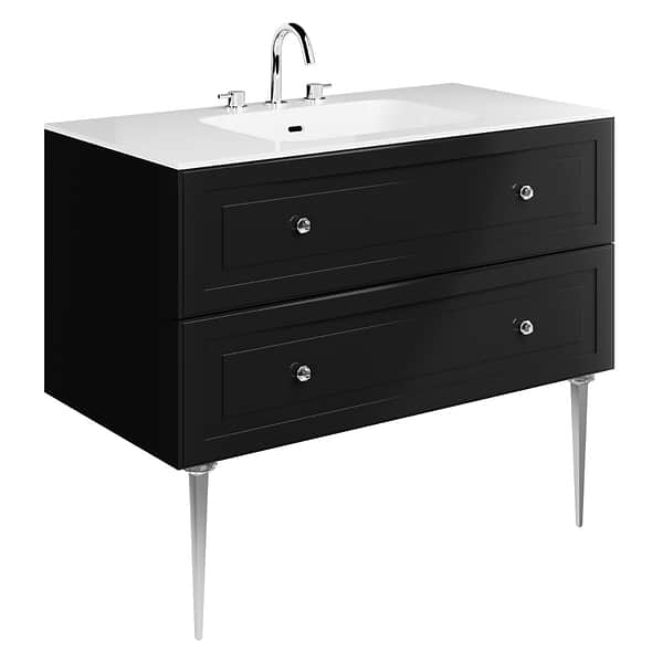 Alma Black 42" Vanity with Chrome Legs & Knobs with Integrated White Solid Surface Top