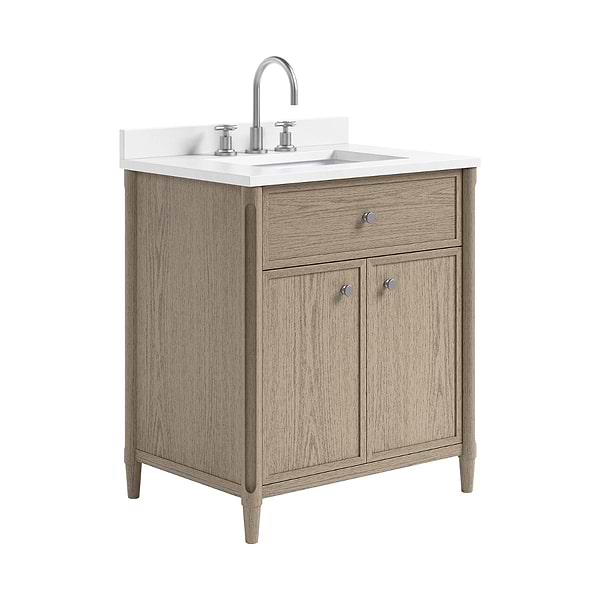 Ashford Greige Ash 30" Single Vanity with White Quartz Top by TileBar Studio Vanities, View 4, open zoomed image