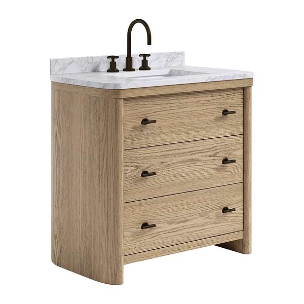 TileBar Studio Vanities Callum Natural Ash 36" Single Vanity with Carrara Marble Top