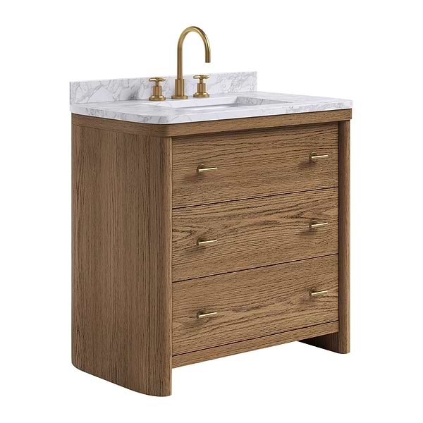 Callum Natural Ash 36" Single Vanity with Carrara Marble Top by TileBar Studio Vanities, View 9, open zoomed image