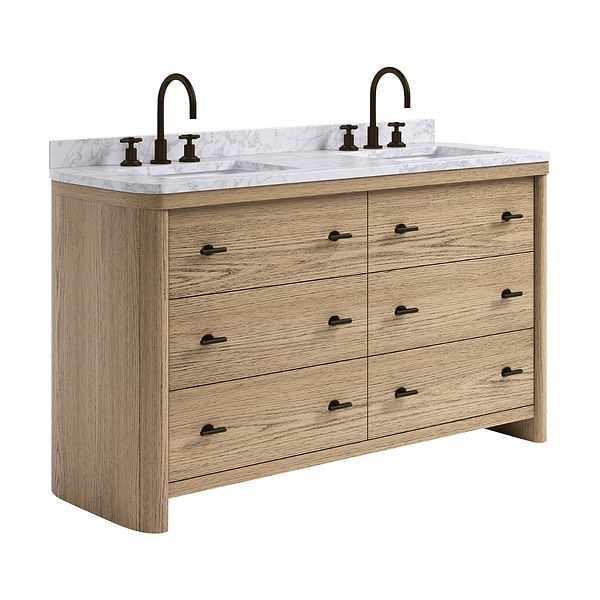 TileBar Studio Vanities Callum Natural Ash 60" Double Vanity with Carrara Marble Top