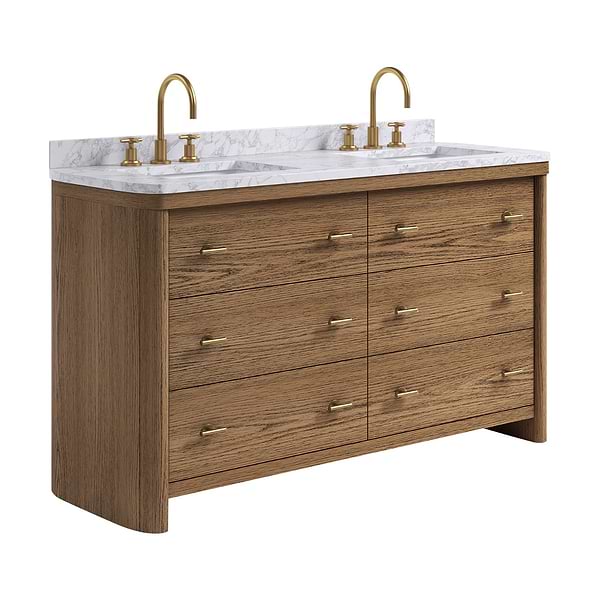 Callum Natural Ash 60" Double Vanity with Carrara Marble Top by TileBar Studio Vanities, View 7, open zoomed image