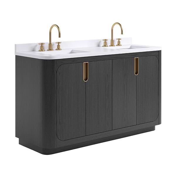 TileBar Studio Vanities Corbin Ebony Oak 60" Double Vanity with White Quartz Top