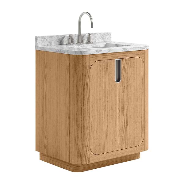 Corbin Medium Ash 30" Single Vanity with Carrara Marble Top by TileBar Studio Vanities, View 4, open zoomed image