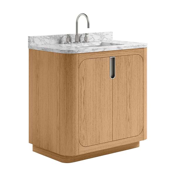 Corbin Medium Ash 36" Single Vanity with Carrara Marble Top by TileBar Studio Vanities, View 4, open zoomed image