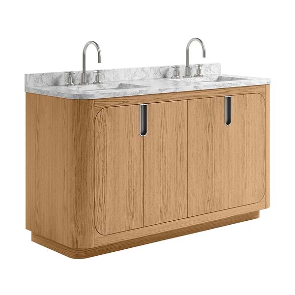 Corbin Medium Ash 60" Double Vanity with Carrara Marble Top by TileBar Studio Vanities, View 4, open zoomed image