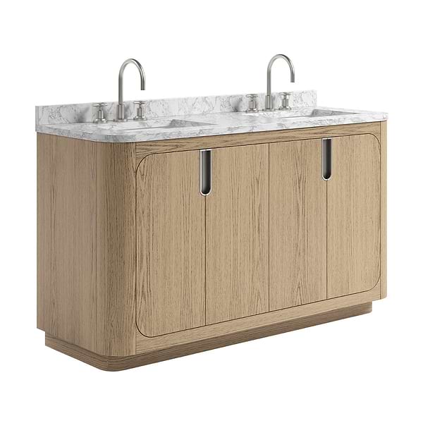 TileBar Studio Vanities Corbin Medium Ash 60" Double Vanity with Carrara Marble Top
