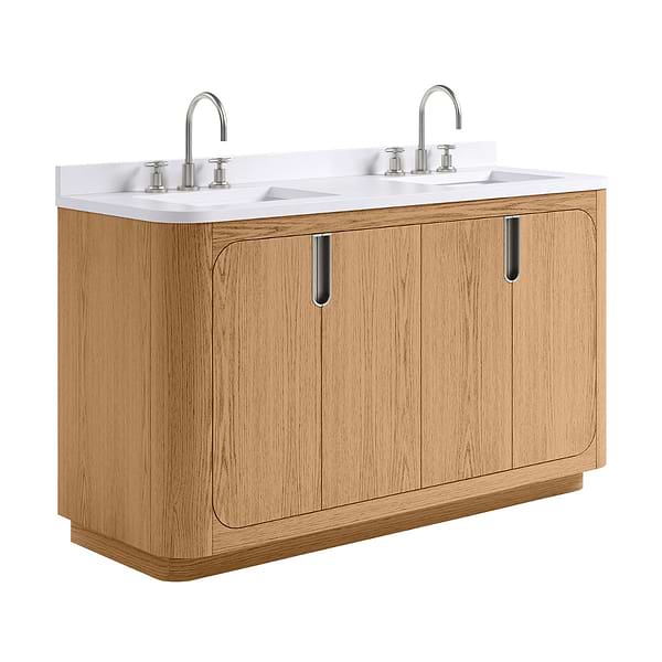 Corbin Medium Ash 60" Double Vanity with White Quartz Top by TileBar Studio Vanities, View 4, open zoomed image