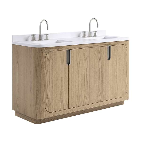 TileBar Studio Vanities Corbin Medium Ash 60" Double Vanity with White Quartz Top