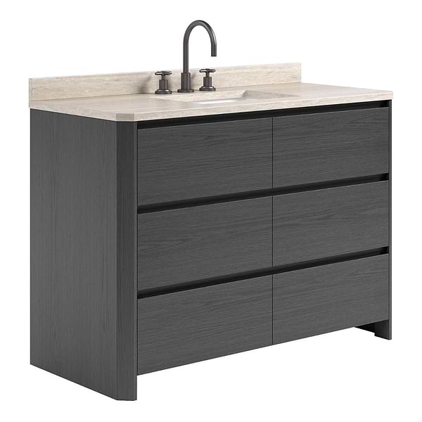 Dalton Ebony Oak 48" Single Vanity with Romano Travertine Top by TileBar Studio Vanities, View 4, open zoomed image