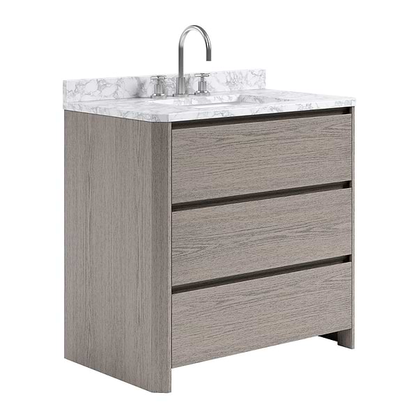 Dalton Steel Oak 36" Single Vanity with Carrara Marble Top by TileBar Studio Vanities, View 4, open zoomed image