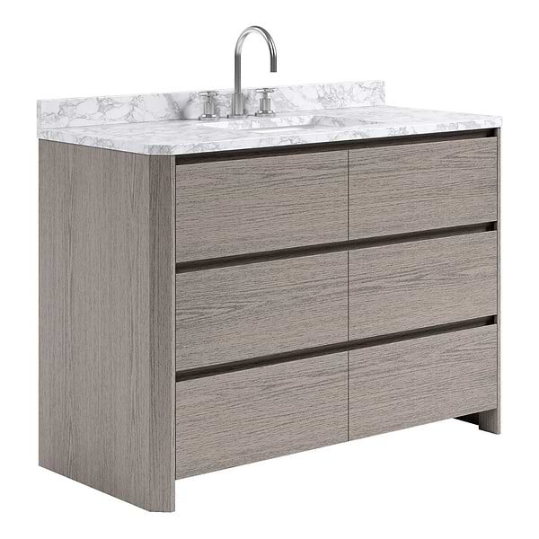 Dalton Steel Oak 48" Single Vanity with Carrara Marble Top by TileBar Studio Vanities, View 4, open zoomed image