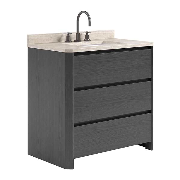 Dalton Ebony Oak 36" Single Vanity with Romano Travertine Top by TileBar Studio Vanities, View 4, open zoomed image