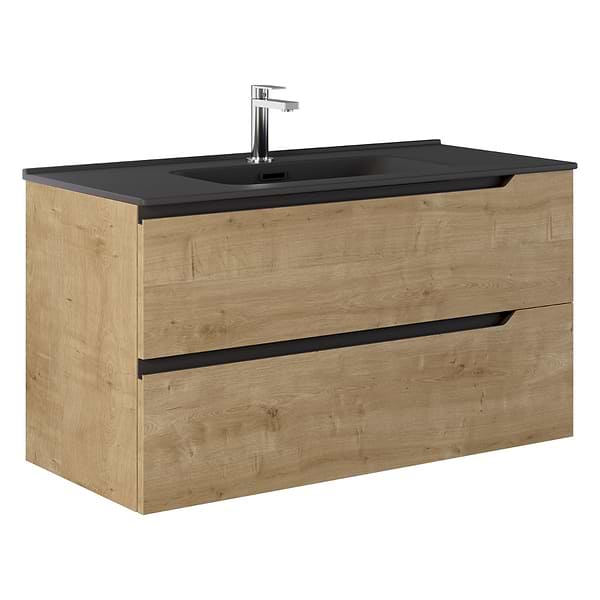 Duo Blonde Wood 40" Single Vanity with Integrated Black Ceramic Top