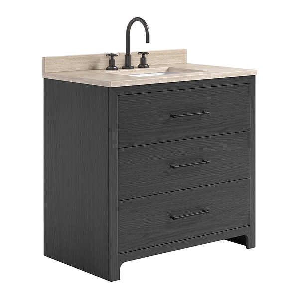 TileBar Studio Vanities Edison Ebony Oak 36" Single Vanity with Romano Travertine Top