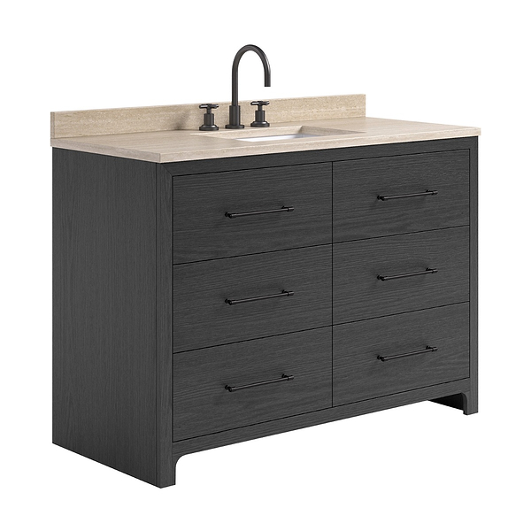 TileBar Studio Vanities Edison Ebony Oak 48" Single Vanity with Romano Travertine Top