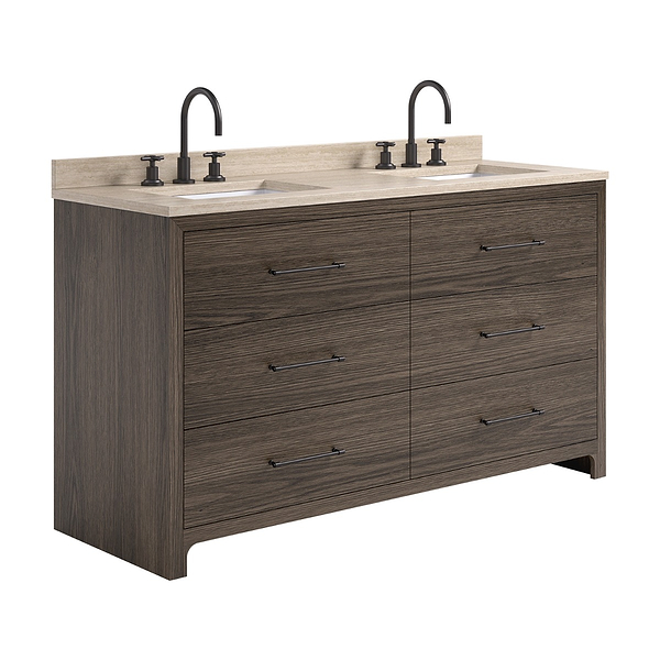 TileBar Studio Vanities Edison Espresso Oak 60" Double Vanity with Romano Travertine Top
