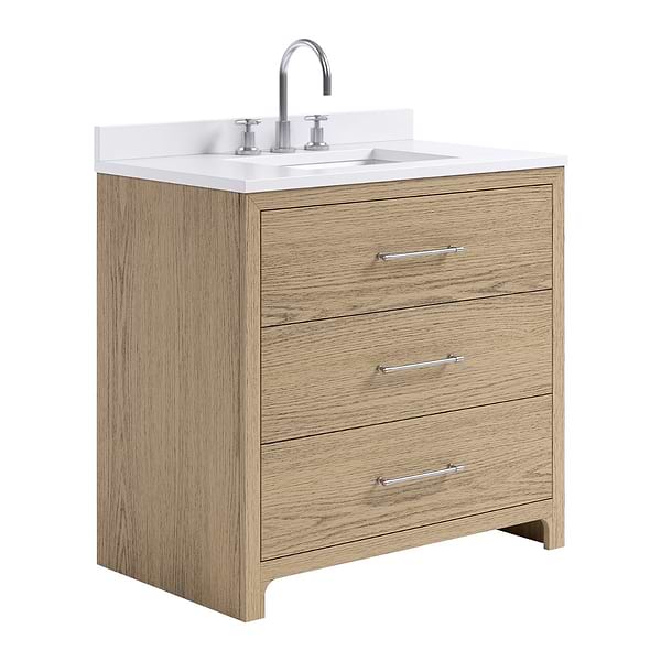 TileBar Studio Vanities Edison Medium Ash 36" Single Vanity with White Quartz Top