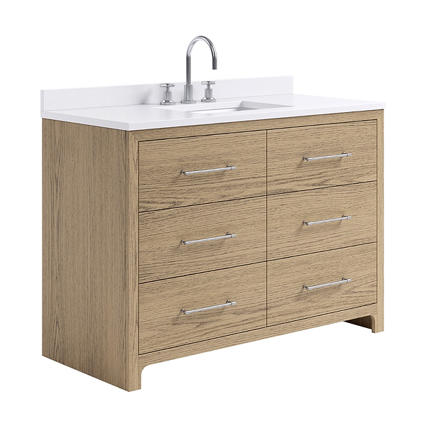 TileBar Studio Vanities Edison Medium Ash 48" Single Vanity with White Quartz Top