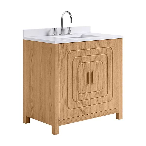 Emett Medium Ash 36" Single Vanity with White Quartz Top by TileBar Studio Vanities, View 4, open zoomed image