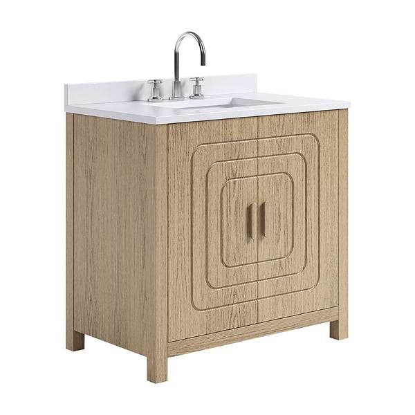 Emett Medium Ash 36" Single Vanity with White Quartz Top by TileBar Studio Vanities, View 4, open zoomed image