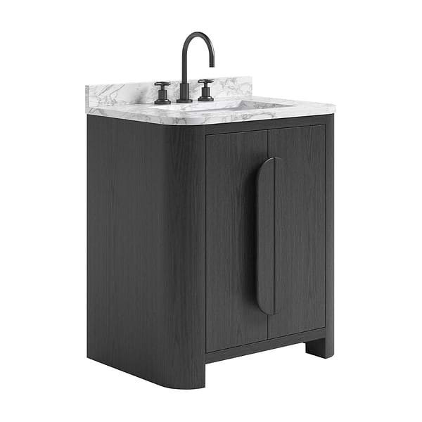 Harper Ebony Oak 30" Single Vanity with Carrara Marble Top by TileBar Studio Vanities, View 4, open zoomed image
