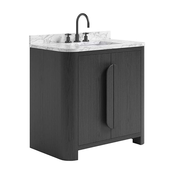 Harper Ebony Oak 36" Single Vanity with Carrara Marble Top by TileBar Studio Vanities, View 4, open zoomed image