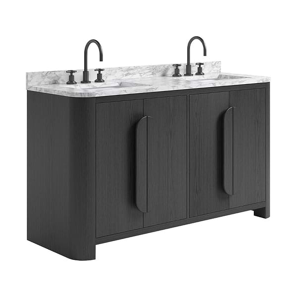 Harper Ebony Oak 60" Double Vanity with Carrara Marble Top by TileBar Studio Vanities, View 4, open zoomed image