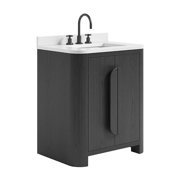 Harper Ebony Oak 30" Single Vanity with White Quartz Top by TileBar Studio Vanities, View 4, open zoomed image