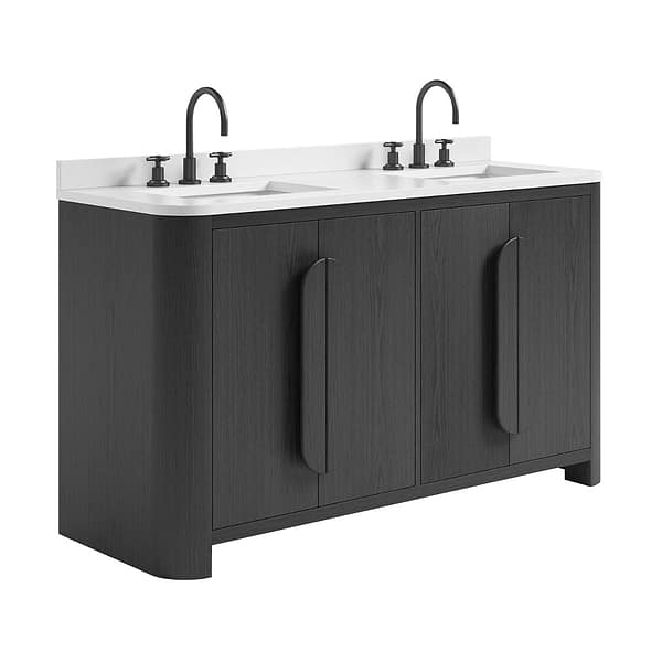 Harper Ebony Oak 60" Double Vanity with White Quartz Top by TileBar Studio Vanities, View 4, open zoomed image
