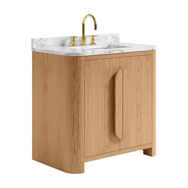 Harper Medium Ash 36" Single Vanity with Carrara Marble Top by TileBar Studio Vanities, View 4, open zoomed image