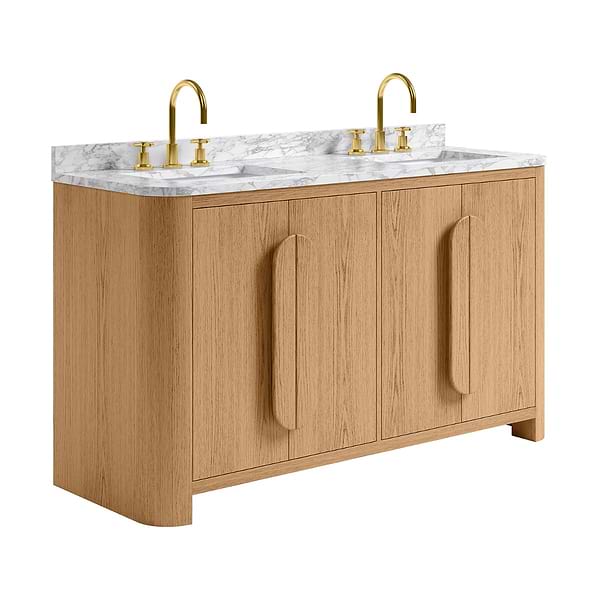 Harper Medium Ash 60" Double Vanity with Carrara Marble Top by TileBar Studio Vanities, View 4, open zoomed image
