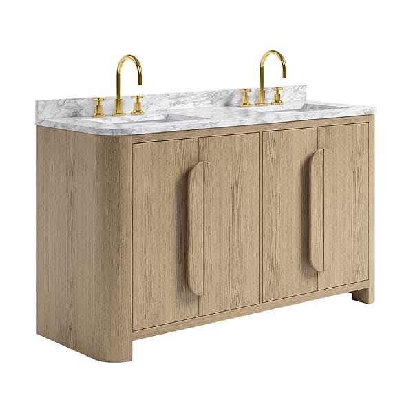 Harper Medium Ash 60" Double Vanity with Carrara Marble Top by TileBar Studio Vanities, View 4, open zoomed image