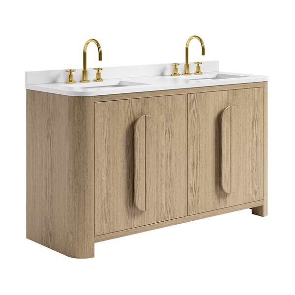 Harper Medium Ash 60" Double Vanity with White Quartz Top by TileBar Studio Vanities, View 4, open zoomed image