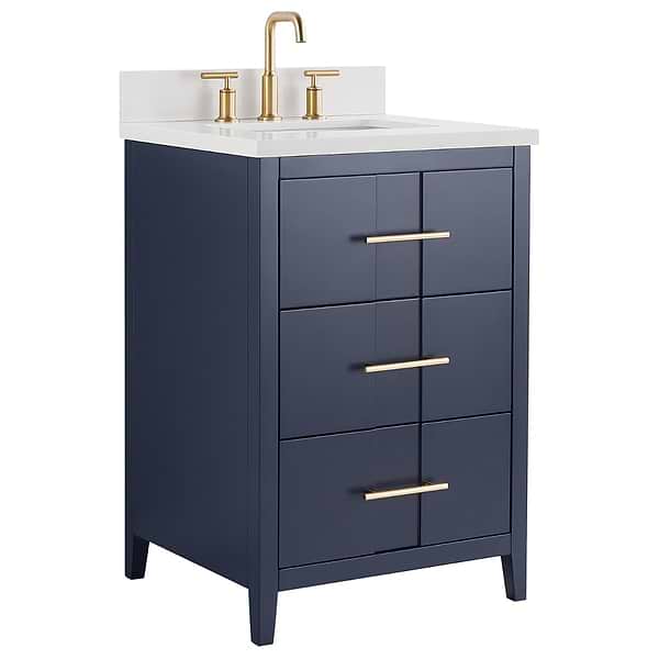 Iconic Navy and Gold 24" Single Vanity with Pure White Quartz Top