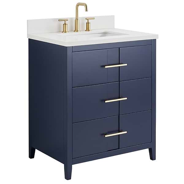 Iconic Navy and Gold 30" Single Vanity with Pure White Quartz Top