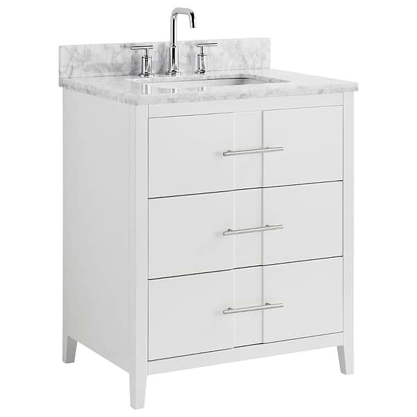 Iconic White and Silver 30" Single Vanity with Carrara Marble Top