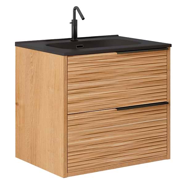 Kora Bamboo Faux Finish 24" Single Vanity with Integrated Black Ceramic Top & Black Handles