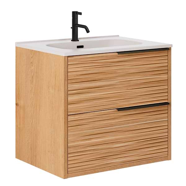 Kora Bamboo Faux Finish 24" Single Vanity with Integrated White Ceramic Top & Black Handles