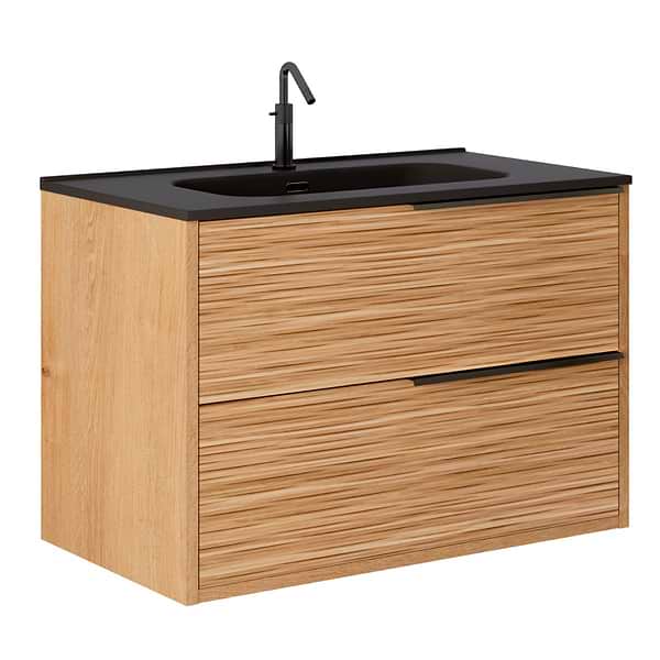 Kora Bamboo Faux Finish 32" Single Vanity with Integrated Black Ceramic Top & Black Handles