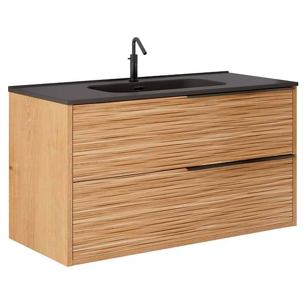 Kora Bamboo Faux Finish 40" Single Vanity with Integrated Black Ceramic Top & Black Handles