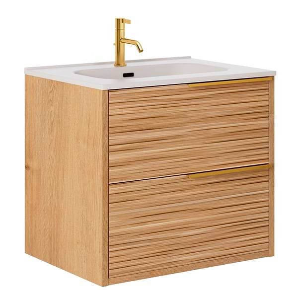 Kora Bamboo Faux Finish 24" Single Vanity with Integrated White Ceramic Top & Gold Handles