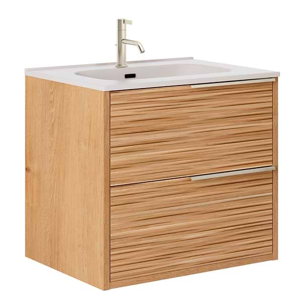 Kora Bamboo Faux Finish 24" Single Vanity with Integrated White Ceramic Top & Silver Handles