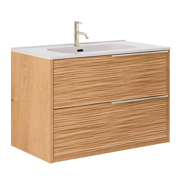 Kora Bamboo Faux Finish 32" Single Vanity with Integrated White Ceramic Top & Silver Handles